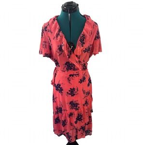 MICHAEL Michael Kors Coral Pink Orange Floral Wrap Dress Size XL